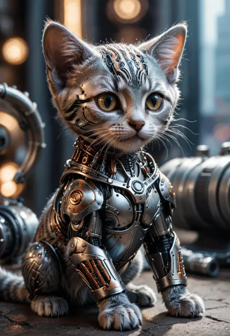 <lora:RMSDXL_Enhance:0.65> <lora:RMSDXL_Darkness_Cinema:0.5> <lora:RMSDXL_Creative:2> a cute kitten made out of metal, (cyborg:1.1), ([tail | detailed wire]:1.3), (intricate details), hdr, (intricate details, hyperdetailed:1.2), cinematic shot, vignette, centered, (masterpiece:1.2) (photorealistic:1.2) (bokeh:1.10) (best quality:1.10) (detailed skin:1.3) (intricate details:1.10) (8k:1.10) (HDR:1.10) (analog film:1.10) (canon d5:1.10) (cinematic lighting:1.10) (sharp focus:1.10), <lora:RMSDXL_Enhance:0.65> <lora:RMSDXL_Darkness_Cinema:0.5> <lora:RMSDXL_Creative:2>