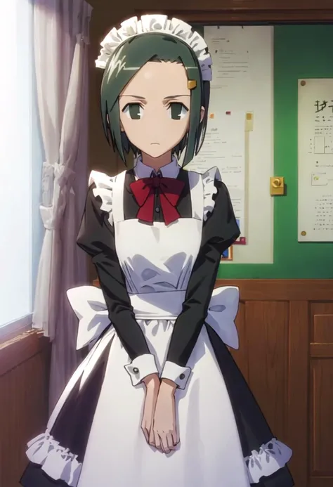 best quality, masterpiece, highres, solo, {hata_ranko_seitokaiyakuindomo:0.90}, {maid:1.40}, {long maid dress:1.15}