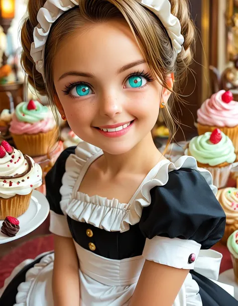 score_9, score_8_up, score_7_up,source_anime,"Maid's Delight Cupcakes: Indulge in these tantalizing cupcakes inspired by the mischievous Maid. Each bite is a decadent escape into a world of temptation, with flavors as sweet as they are daring." bad-picture-chill-75v, WOW, universe, sweets, maid outfit, mischievous smile, shinny eyes pupils,, embedding:civit_nsfw, flat chest