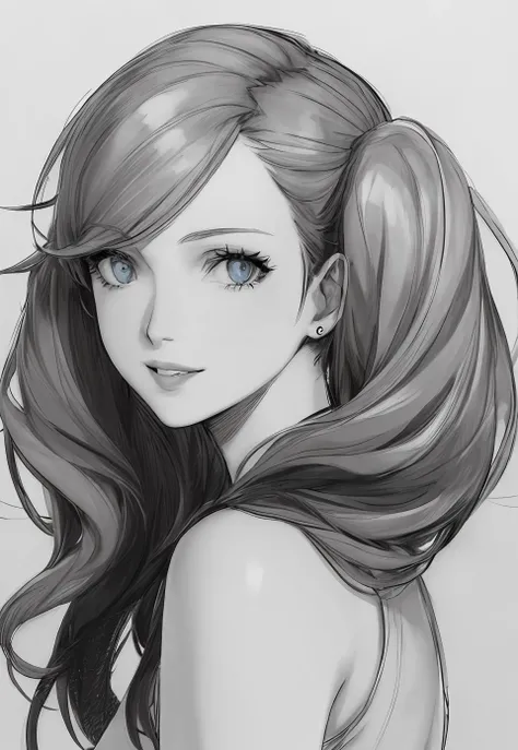masterpiece, best quality, rough sketch, pencil_sketch, pencil lines, messy lines, (black and white:1.2), (grayscale:1.2), traditional medium, 1girl, solo, dsann, blonde hair, long hair, twintails, blue eyes, carefree, fashionable clothes, happy, parted lips, smiling, white background,
<lora:dsann-v2:1>