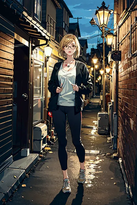 best quality, masterpiece, cinematic lighting, intricate, cinematic detailed realistic background, detailed face, full body, small breasts, realistic, ligne claire,
1girl jogging, cityscape, night, tied shirt, looking at viewer, tattoo, model pose, open cardigan, ringed yellow eyes, streetlight, lamppost, yoga pants, split-color hair, glasses,
<lora:taiwanDollLikeness_v10:0.3>
