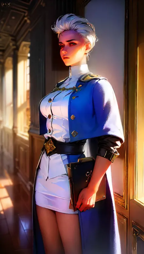 (best quality, high quality, photograph, hyperrealism, masterpiece, 8k:1.3), 1girl, Cape Verdean, buff, nsfw, gym uniform, frohawk hair, relieved, Soft Lighting, Gentle, diffused light that wraps the characters in a warm and dreamy glow, trending on IllustrationX, concept art, shot by tim walker, panorama