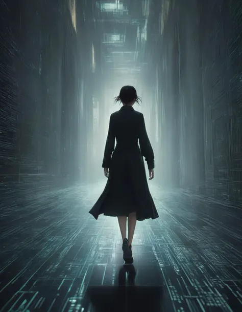 manga style In a stunning epic shot, a young woman navigates through a world of code aka the matrix, her movements fluid and graceful as she dodges obstacles and fights off enemies. The scene is highly detailed, with intricate designs and patterns that add to the surreal nature of the matrix. The overall effect is breathtakingly beautiful and incredibly detailed, with a professional and cinematic quality that is sure to impress, style of Agnes Cecile, style of Frank Cho, . vibrant, high-energy, detailed, iconic, Japanese comic style, <lora:FaeTastic2:1.2>