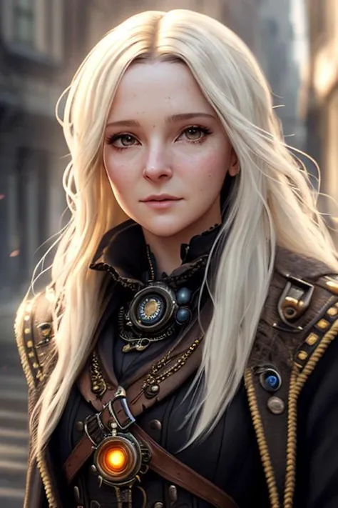 photo of morfyddclark, a woman ((((rushes extra rapidly)))) down the street, (((front to camera))), detailed european face, ((((aspiring facial expression)))), (((steampunk style close))), ((steampunk city on the background)), RAW, analog style, ultra detailed photograph, cinematic lighting, artstation, 4k, sharp focus, high resolution, detailed skin, detailed eyes