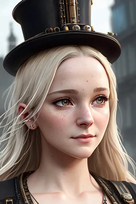 photo of morfyddclark, a woman ((((rushes extra rapidly)))) down the street, (((front to camera))), detailed european face, ((((aspiring facial expression)))), (((steampunk style close))), ((steampunk city on the background)), RAW, analog style, ultra detailed photograph, cinematic lighting, artstation, 4k, sharp focus, high resolution, detailed skin, detailed eyes