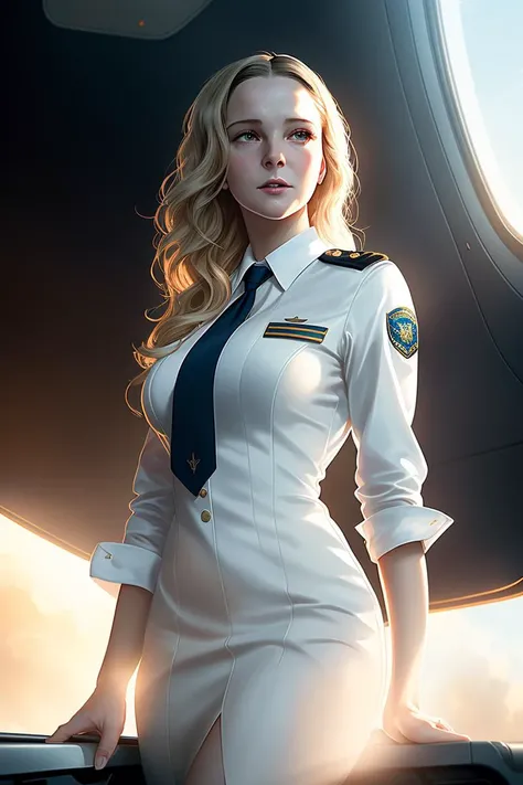 erotic oil painting of (morfyddclark), (as a sexy air hostess:1), (((flight attendant uniform))), perfect thighs, (commercial flight background), atmospheric lighting, cinematic composition, concept art, digital illustration, detailed, art by bastien lecouffe-deharme and steve henderson and greg rutkowski, natural light, 4K, highly detailed, cel shading, ((rotoscoping)), (flight stewardess), ((perfect eyes)), (detailed pupils), (miniskirt), ((tight uniform))