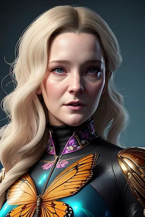 full body portrait of a gorgeous young morfyddclark, A highly detailed and hyper realistic lisa frank, trending on artstation, butterflies, floral, sharp focus, studio photo, intricate details, highly detailed, by Tvera and wlop and artgerm, alberto seveso and geo2099 style
