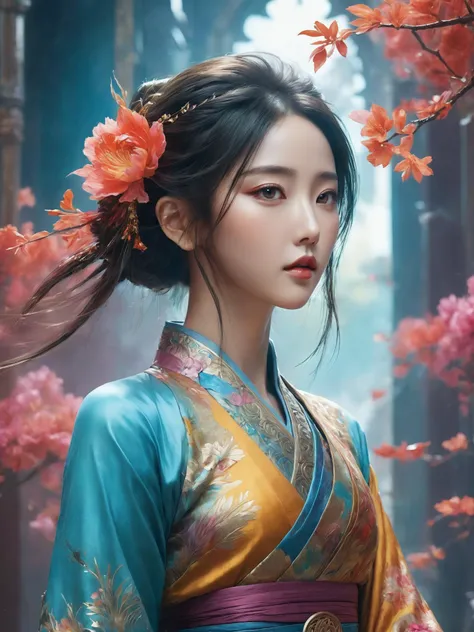 <(Digital watercolor Illustration of a (oriental beauty), by JB, Waterhouse, Carne Griffiths, Minjae Lee, Ana Paula Hoppe, Stylized watercolor art, Intricate, Complex contrast, HDR, Sharp, soft Cinematic Volumetric lighting, flowery pastel colours, wide long shot, perfect masterpiece:):1.0, (upper thighs shot:1.3),
<(detailed matte painting, deep color, fantastical, intricate detail, splash screen, complementary colors, fantasy concept art, 8k resolution trending on Artstation Unreal Engine 5):0.9,