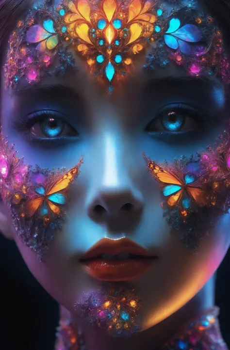 Masterpiece, high quality, 1girl, extreme detailed, (fractal art:1.3), colorful, highest detailed, (chiffon, body painting:1.2), 8k, digital art, macro photo, quantum dots, sharp focus, dark shot, cinematic, Microworld, thigh, (upper thighs shot:1.2), front view,
