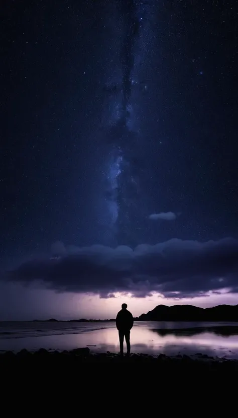 emotional,mood,deep,nighttime,silhouette lighting,starry_sky,