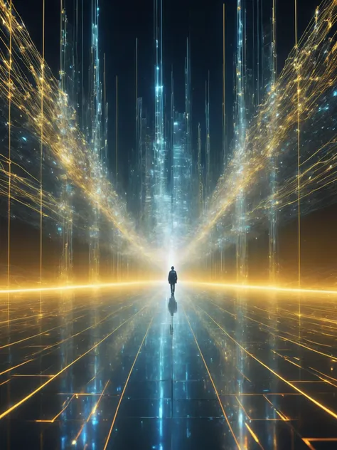 digital art, hologram, bigdata, high technology, sound wave, digital landscape, neural network, Humanoid, reflaction, masterpiece, 32k UHD resolusion, high quality, professional photography, closed up,