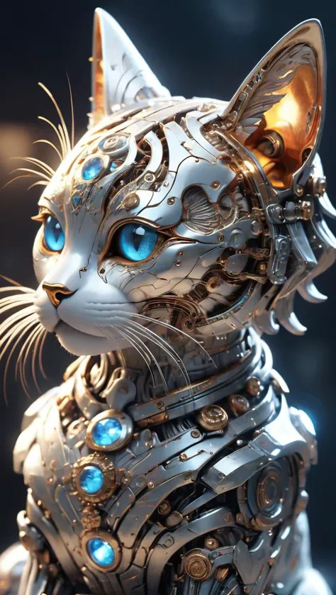 1 only use metal to make cute cats,cyborg,(intricate details),hdr,(intricate details, hyperdetailed:1.2),cinematic shot,((Masterpiece, high quality, best quality, official art, beauty and aesthetics,detailed face,detailed eyes)),
