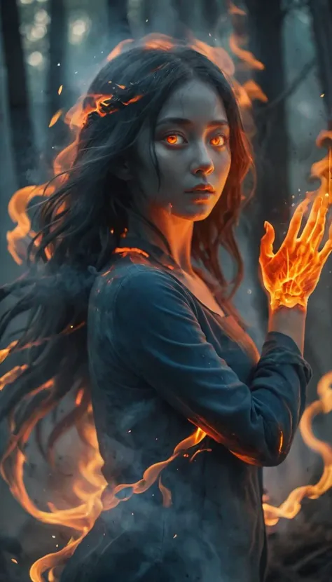 (fire element:1.1),composed of fire elements,(1girl:1.3),<lora:xl-shanbailing-1003fire-000010:0.75>,
highly detailed,masterpiece,malicious fire elemental emerges from (burning forest:1.2),evil eyes,trees on fire and rising smoke background,faint blue hue,swirling fire,mythical,mystical,glowing_hands,