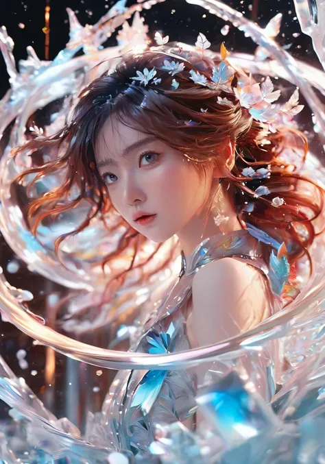 (Masterpiece, high quality, best quality, official art, beauty and aesthetics:1.2),
<lora:xl0918ice-water:0.8>,ice and water,(ice:1.4),ice cone,ice circle,1girl,solo,Ice wraps around the girl (lingering:1.2),looking at viewer,(white chinese clothes:0.8),(extremely chinese colorful ink:1.4),kung fu,space,simple background,((extremely detailed ink background)),((flat color)),{{ink splashing}},frost nova,ice ring,a bit like circular magic,