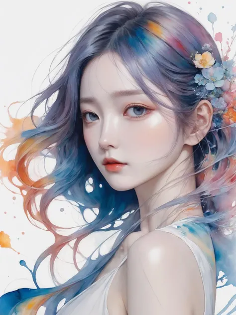 Miho Hirano, (Agnes Cecile:1.3), (official art:1.2), unity 8k wallpaper, ultra detailed, (beautiful and aesthetic:1.2), masterpiece, best quality, 1girl, (The most beautiful form of chaos:1.2), (Detailed details:1.2), Fauvist design, Flowing colors, Vivid colors, thigh, highheels, lower body,