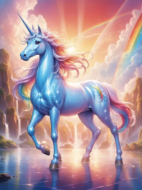 (masterpiece, best quality, ultra highres:1.2), ultra-detailed, wallpaper, detailed illustration, (last unicorn, rainbow epicphoto:1.3),