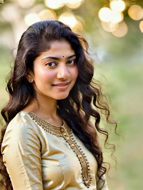 ultrarealistic hires close up photo of a 30-year-old sai pallavi woman, outdoors, realistic skin texture, looking looking at camera, (Pants_kurta:1.2), beautiful bokeh background <lora:Sai_Pallavi_SDXL_LoRA:1>