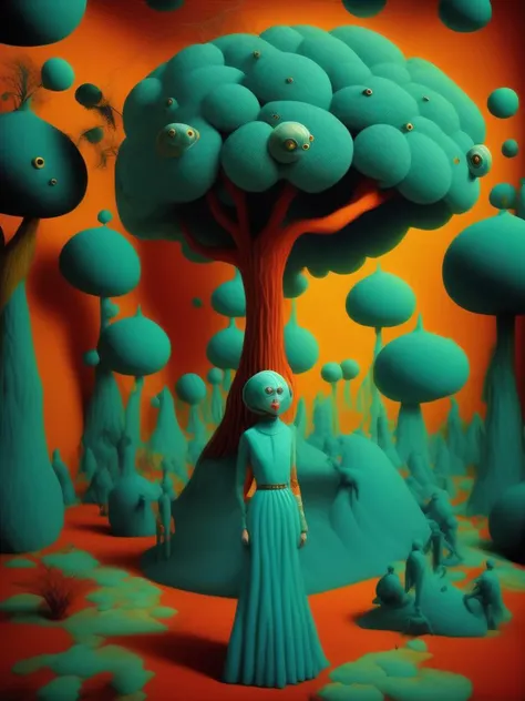 <lora:SandySkoglund:1>art style by [sandy skoglund + Eugenio Recuenco + goya], utterly alien tree in an extraterrestrial forest