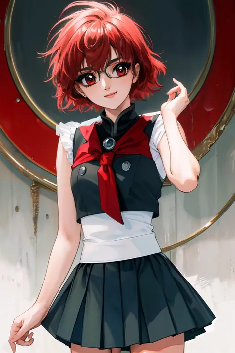 (best quality, masterpiece, RAW photo,ultra-detailed:1.2), <lyco:GoodHands-beta2:1.0>,1girl,solo,looking at viewer,smile <lyco:Magic_Knight_Rayearth-10:0.9>Rayearth <lyco:anime_minimalist_v1-000020:-0.5> cowboy shot,
red short hair, red eyes, school unifrom,glasses