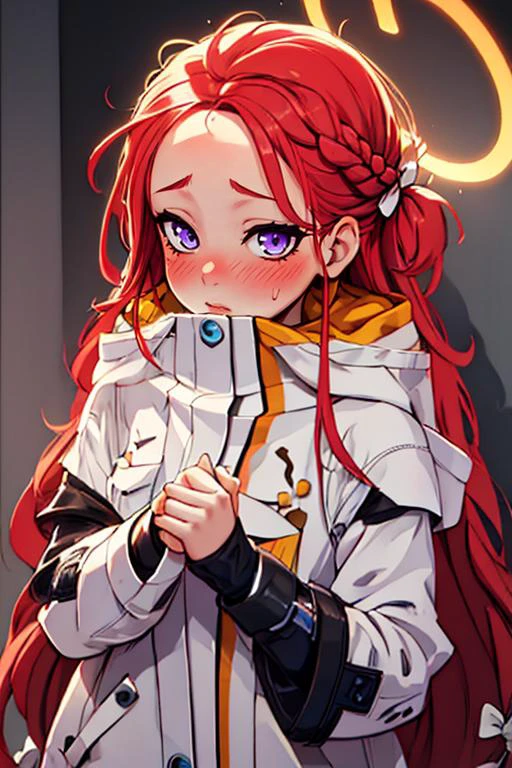 (masterpiece, best quality), 1girl, beautiful face, <lora:yuzu_bluearchive:1> yuzu_bluearchive, long_hair, red_hair, blush, forehead, halo, bow, blue_eyes, braid, hair_bow, very_long_hair, purple_eyes