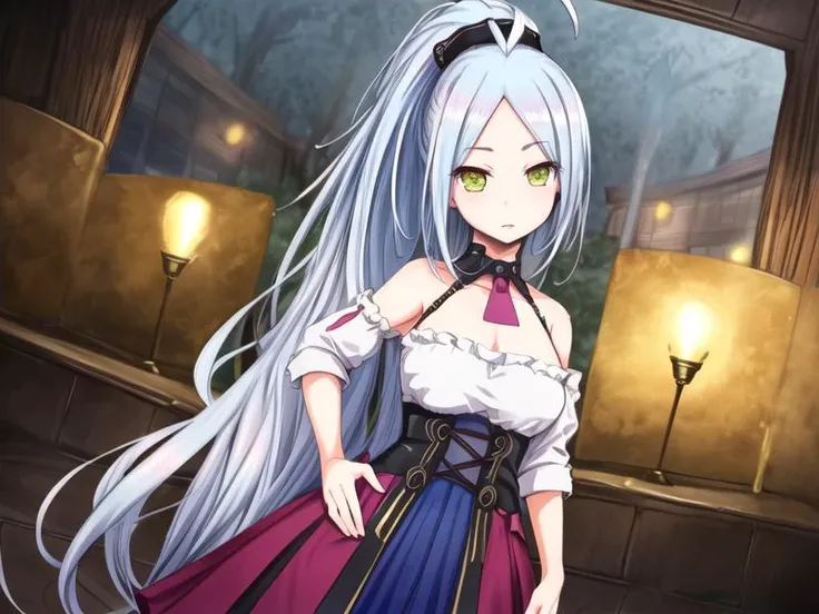 1girl, <lora:Laputa_v1:0.8>ahoge, ojou,high ponytail,long skirt, multicolored clothes,, <lora:flatBG:-0.5> ,<lora:flat2:-0.5>,(dark light:1.2),(hyper extreme detailed),(masterpeace:0.5),(hyper extreme),(photorealistic),game cg,llustration,novel illustration,beautiful lighting,light from the front,good_hands,beautiful art ,BREAK, <lyco:GoodHands-beta2:1.2>,(good hand,nice hands, perfect hands:1.3),(five finger:1.4),straight fingers,perfect fingers,beauty fingers,, standing,hand on hip, BREAK