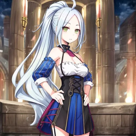 1girl, <lora:Laputa_v1:0.8>ahoge, ojou,high ponytail,long skirt, multicolored clothes,, <lora:flatBG:-0.5> ,<lora:flat2:-0.5>,(dark light:1.2),(hyper extreme detailed),(masterpeace:0.5),(hyper extreme),(photorealistic),game cg,llustration,novel illustration,beautiful lighting,light from the front,good_hands,beautiful art ,BREAK, <lyco:GoodHands-beta2:1.2>,(good hand,nice hands, perfect hands:1.3),(five finger:1.4),straight fingers,perfect fingers,beauty fingers,, standing,hand on hip, BREAK