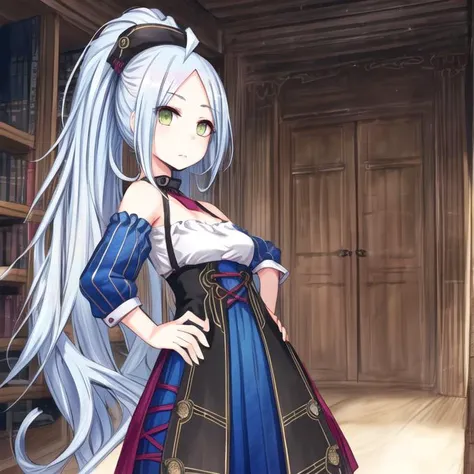 1girl, <lora:Laputa_v1:0.8>ahoge, ojou,high ponytail,long skirt, multicolored clothes,, <lora:flatBG:-0.5> ,<lora:flat2:-0.5>,(dark light:1.2),(hyper extreme detailed),(masterpeace:0.5),(hyper extreme),(photorealistic),game cg,llustration,novel illustration,beautiful lighting,light from the front,good_hands,beautiful art ,BREAK, <lyco:GoodHands-beta2:1.2>,(good hand,nice hands, perfect hands:1.3),(five finger:1.4),straight fingers,perfect fingers,beauty fingers,, standing,hand on hip, BREAK