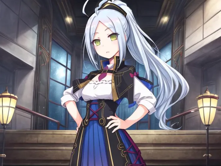 1girl,  <lora:Laputa_v1:0.8>ahoge, ojou,high ponytail,long skirt, multicolored clothes,, <lora:flatBG:-0.5> ,<lora:flat2:-0.5>,(dark light:1.2),(hyper extreme detailed),(masterpeace:0.5),(hyper extreme),(photorealistic),game cg,llustration,novel illustration,beautiful lighting,light from the front,good_hands,beautiful art ,BREAK, <lyco:GoodHands-beta2:1.2>,(good hand,nice hands, perfect hands:1.3),(five finger:1.4),straight fingers,perfect fingers,beauty fingers,, standing,hand on hip, BREAK