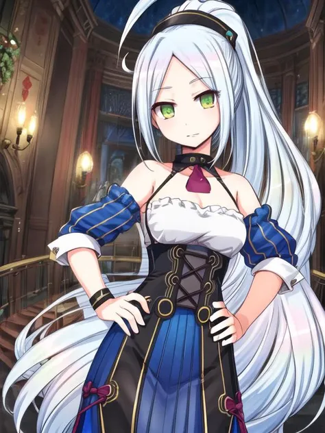 1girl, <lora:Laputa_v1:0.8>ahoge, ojou,high ponytail,long skirt, multicolored clothes,, <lora:flatBG:-0.5> ,<lora:flat2:-0.5>,(dark light:1.2),(hyper extreme detailed),(masterpeace:0.5),(hyper extreme),(photorealistic),game cg,llustration,novel illustration,beautiful lighting,light from the front,good_hands,beautiful art ,BREAK, <lyco:GoodHands-beta2:1.2>,(good hand,nice hands, perfect hands:1.3),(five finger:1.4),straight fingers,perfect fingers,beauty fingers,, standing,hand on hip, BREAK