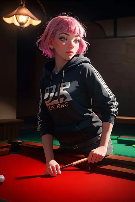 DEN_lizbit_steamgirl,
(playing snooker in a dark atmospheric pool hall wearing casual clothing and a hoodie, atmospheric, snooker, cue, playing snooker, leaning over the table:1.2),
bokeh, f1.4, 40mm, photorealistic, raw, 8k, textured skin, skin pores, intricate details  <lora:epi_noiseoffset2:1>, epiCRealism <lora:ClothingAdjuster3:-1>
