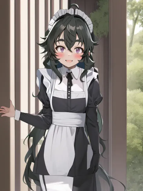 masterpiece, best quality, <lora:DIY_all_mains-20:0.6>, (kokoro kouki), (forest), (maid outfit), (blush), (happy)