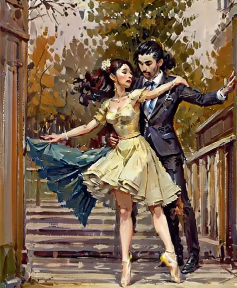 masterpiece,best quality,Men and women dance together,outdoors,brushwork,lkfengjing,  <lora:lkfengjingV1:0.8>