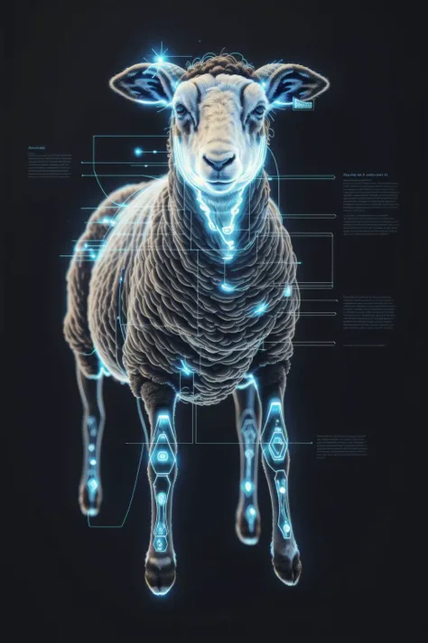 a bioluminescent Sheep, black background, J_diagram <lora:J_diagram:0.8>