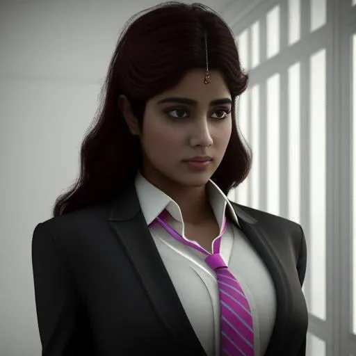 a women janhavi <lora:janhavi_model-000061:0.94> , wearing a tie, cupcake in her hands, school, indoors, (soothing tones:1.25), (hdr:1.25), (artstation:1.2), dramatic, (intricate details:1.14), (hyperrealistic 3d render:1.16), (filmic:0.55), (rutkowski:1.1), (faded:1.3)