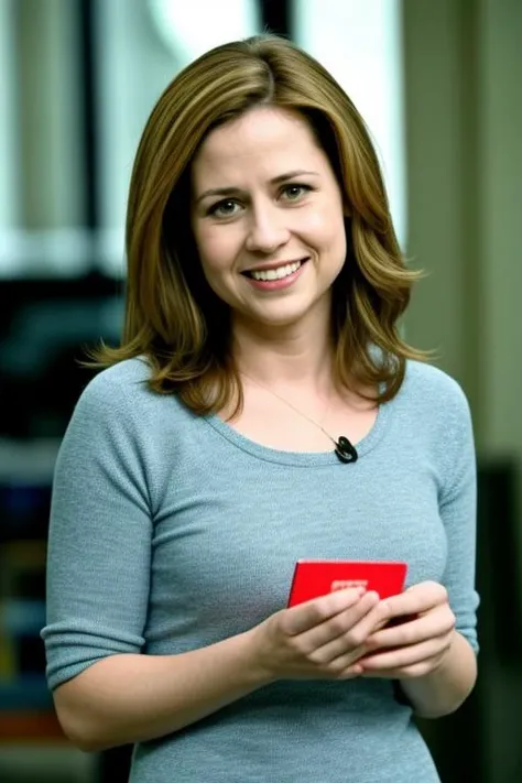 (pmbsly), photograph,Best quality, professional, studio shoot, A woman in casual clothes, looking at the camera, her hair flowing naturally around her face, a smile on her lips, as if she's just heard something amusing. Her eyes are hidden behind a pair of stylish glasses, and she's holding a book in her hand. The background is blurred, giving an impression of movement or action.