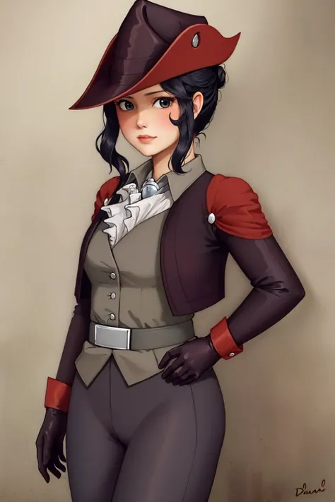 (masterpiece, best quality:1.2), <lyco:brawlhalla_diana-10:1.0>, cowboy shot, solo, 1girl, bhdiana, slight smile, looking at viewer, hand on hip, hat, jacket, ascot, pants, gloves