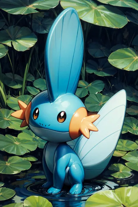 solo, full body, no humans, <lora:Mudkip_Pokemon:0.8> Mudkip_Pokemon, swamp, <lora:add_detail:0.7>,