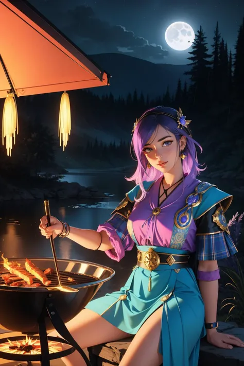 1girl, (baroque art stylized by Willem Claesz. Heda:0.9) and (Tara McPherson:1.0) and (Bruce Munro:0.8) and (Robert Gillmor:1.3) , still life art, vibrant Octane render, concept art, cinematic shot of a Warrior 1950'S ([Ankylosaurus:barbecue:2]:1.3) , it is Playing poker, dressed in a very Emotionally Charged Ceramic fluorescent blue Chaperon and Exotic Olive Kilts, Vivacious pose, background is Stone Age flora, desolate lake with Pine tree, Raining, tilt shift, Sketched, Evil, Fashwave, Moonlight, 35mm, Electic Colors, epic fantasy, Lavender, Lilac and Periwinkle, extremely detailed CG Unity 8k wallpaper, Unsplash