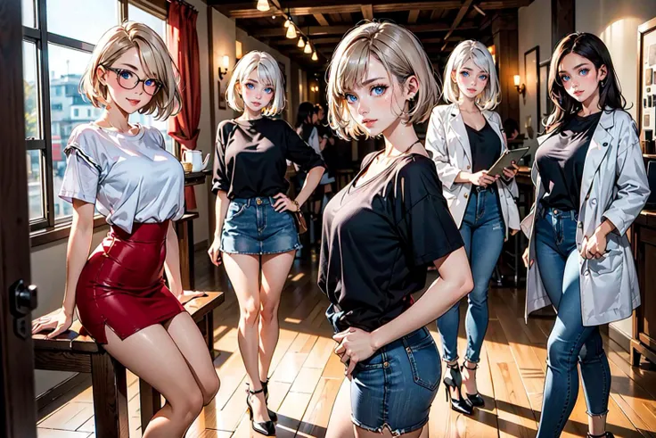 realistic,1 girl, bangs, perfect body, 13 year old girl, crop top, blonde hairstyles, cleavage, mouth, round breasts, ass facing viewer, back on screen, smiling, tight, Ultra -HD | |, 4k image, glasses, character near the camera, micro biquini 1.6 , covered nipples, pose tearing off her panties, Position of four, standing leaning forward, uncensored, nsfw