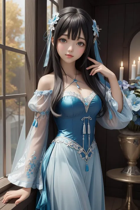 1girl, (scene art by Anton Otto Fischer:1.3) and (John Harris:0.8) and (Ernesto Neto:1.1) , grand Raw digital photo, Impressionism, fairy tale, Portrait of a Boring Parched ("The Six Ungraspables":1.3) , award winning, complex Intense background, dark blue dungeon with Fir, at Overcast, tilt shift, Vivid, Suffering, Candle light, sharp, focussed, dslr, Depth of field 100mm, Dichromatic, Elegant, Gray mist, ultra high res, beautiful