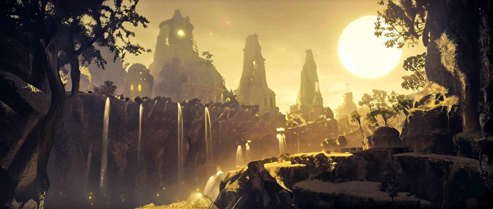score_9, score_8_up, score_7_up, score_6_up, score_5_up, score_4_up, <lora:nier_automata_scenery:1.0> nierscene, scenery, sharp, detailed, mysterious, landscape, disembodied entities, forest, mucus, waterfall, midnight, moon, dark yellow theme, light particles, cinematic lighting <lora:add-detail-xl:1.5> <lora:xl_more_art-full_v1:0.7>