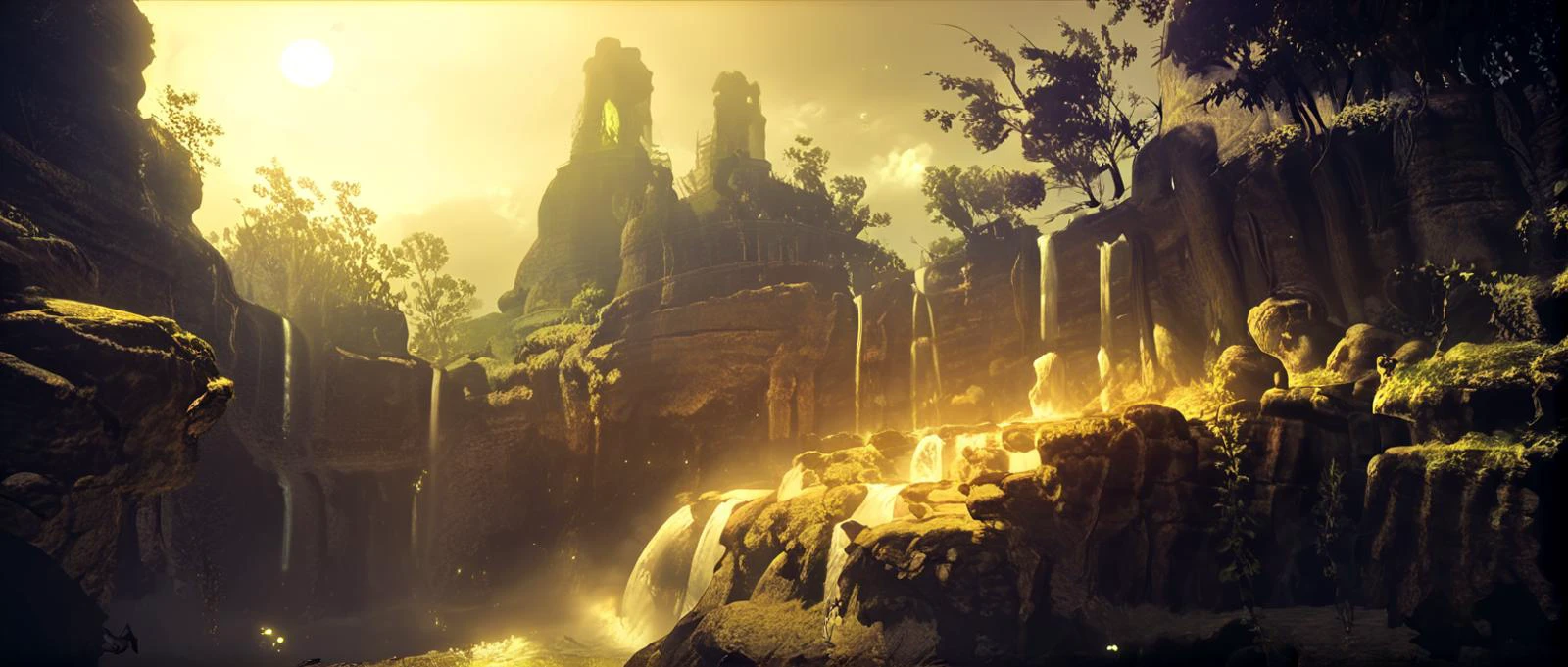 score_9, score_8_up, score_7_up, score_6_up, score_5_up, score_4_up, <lora:nier_automata_scenery:1.0> nierscene, scenery, sharp, detailed, mysterious, landscape, disembodied entities, forest, mucus, waterfall, midnight, moon, dark yellow theme, light particles, cinematic lighting <lora:add-detail-xl:1.5> <lora:xl_more_art-full_v1:0.7>