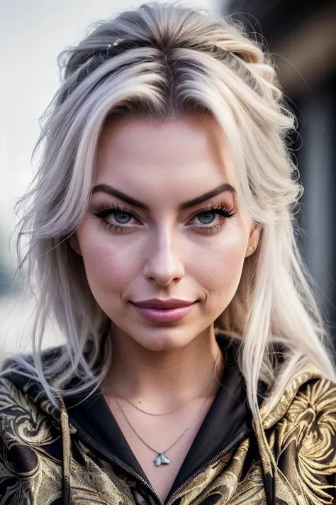 photo of beautiful (cubb1:0.99), a woman in a (parking lot:1.1), perfect hair, hair upsweep updo, wearing (luxury fabrics:1.2), (hoodie), modelshoot style, (extremely detailed CG unity 8k wallpaper), professional majestic (photography by  robert capa:1.1), (Panasonic Lumix GH6 Mirrorless Camera), 24mm, exposure blend, hdr, faded, extremely intricate, High Detail, Sharp focus, dramatic, soft cinematic light, (looking at viewer), (detailed pupils), cute smile, 24mm, 4k textures, soft cinematic light, adobe lightroom, photolab, elegant, ((((cinematic look)))), soothing tones, insane details, hyperdetailed, low contrast
