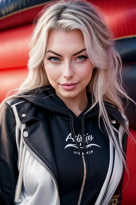 photo of beautiful (cubb1:0.99), a woman in a (bouncy castle:1.1), perfect hair, hair upsweep updo, wearing (suit:1.2), (hoodie), modelshoot style, (extremely detailed CG unity 8k wallpaper), professional majestic (photography by ansel adams:1.1), (Nikon D3500 DSLR Camera), 24mm, exposure blend, hdr, faded, extremely intricate, High Detail, Sharp focus, dramatic, soft cinematic light, (looking at viewer), (detailed pupils), cute smile, 24mm, 4k textures, soft cinematic light, adobe lightroom, photolab, elegant, ((((cinematic look)))), soothing tones, insane details, hyperdetailed, low contrast