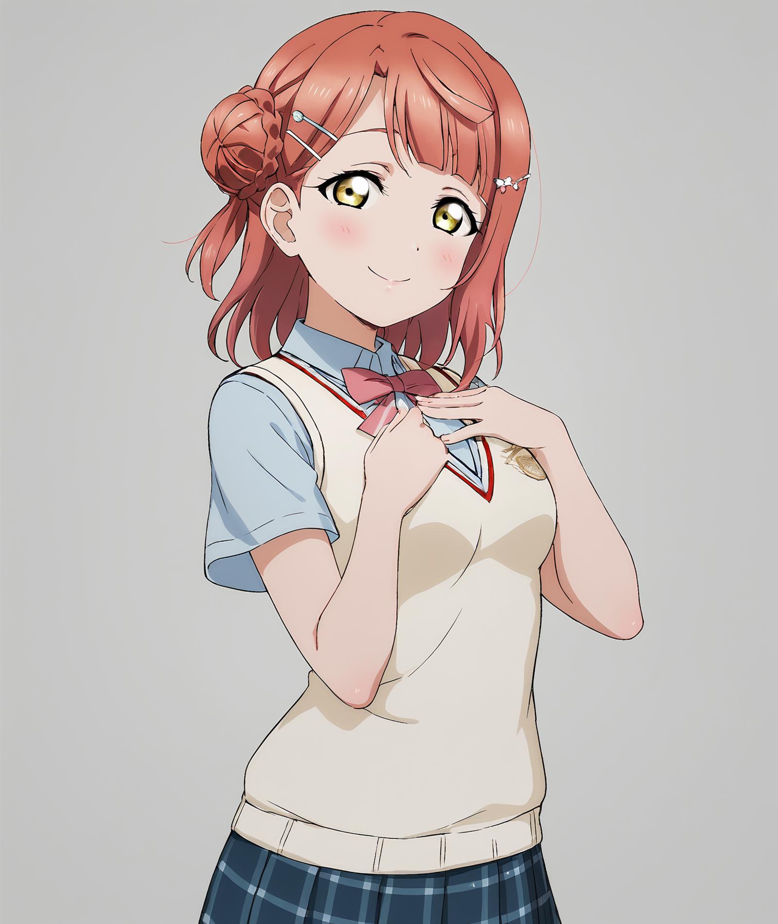 Anime girl with red hair and a school uniform posing for a picture ...