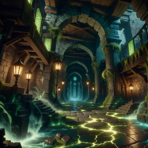 <lora:AcidMagic-22:0.9>,AcidMagic , fantasy, toxic corrosion , acid aura,
(dungeon interior :1.1) , labyrinth, bridge , pillars, dark indoors, pedestal
