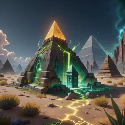 <lora:AcidMagic-22:0.9>,AcidMagic , fantasy, toxic corrosion , acid aura,
 stone pyramid \(structure\), desert, alter , cracks