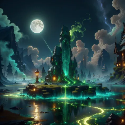 <lora:AcidMagic-22:0.9>,AcidMagic , fantasy, toxic corrosion , acid aura,
(steamy sulfur lands, natural hotssprings) , eerie night, supernatural ,moon light