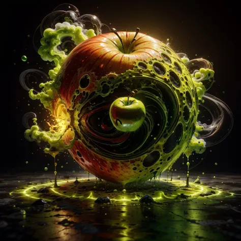 <lora:AcidMagic-22:0.9>,AcidMagic , fantasy, toxic corrosion , acid aura,
apple,