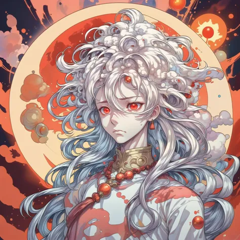 1boy, upper body, white hair, red eyes, gold necklace, gem, slim, narrow waist, male focus, long hair, fluffy hair, sad face, Chinese clothes, sun in background, sunlight, masterpiece, best quality,
<lora:Cosmic anime-oil fusion v2:1>
<lora:add_detail:1>